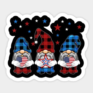 Three Gnomes Holding Leopard Heart Flag 4th Of July Sticker